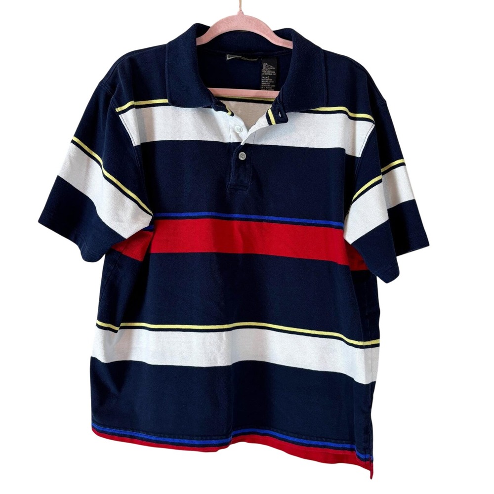 Highland Outfitters‎ Golf Polo Men's Large Chunky Striped Vintage 90s Navy Red